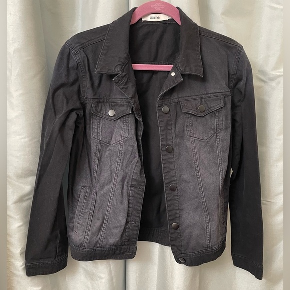 Black distressed coloring jean jacket - Picture 1 of 5